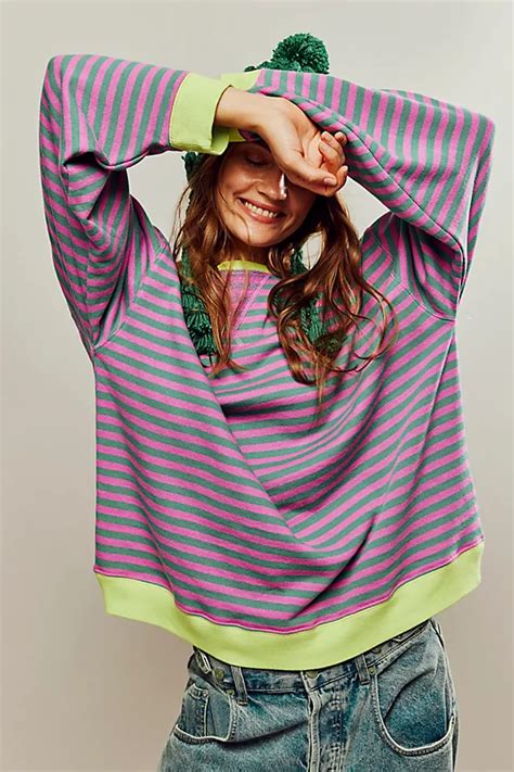 free people striped oversized crewneck